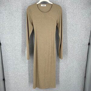 4th and Reckless Backless Midi Dress Size M Tan Long Sleeve Neutral Ribbed Knit